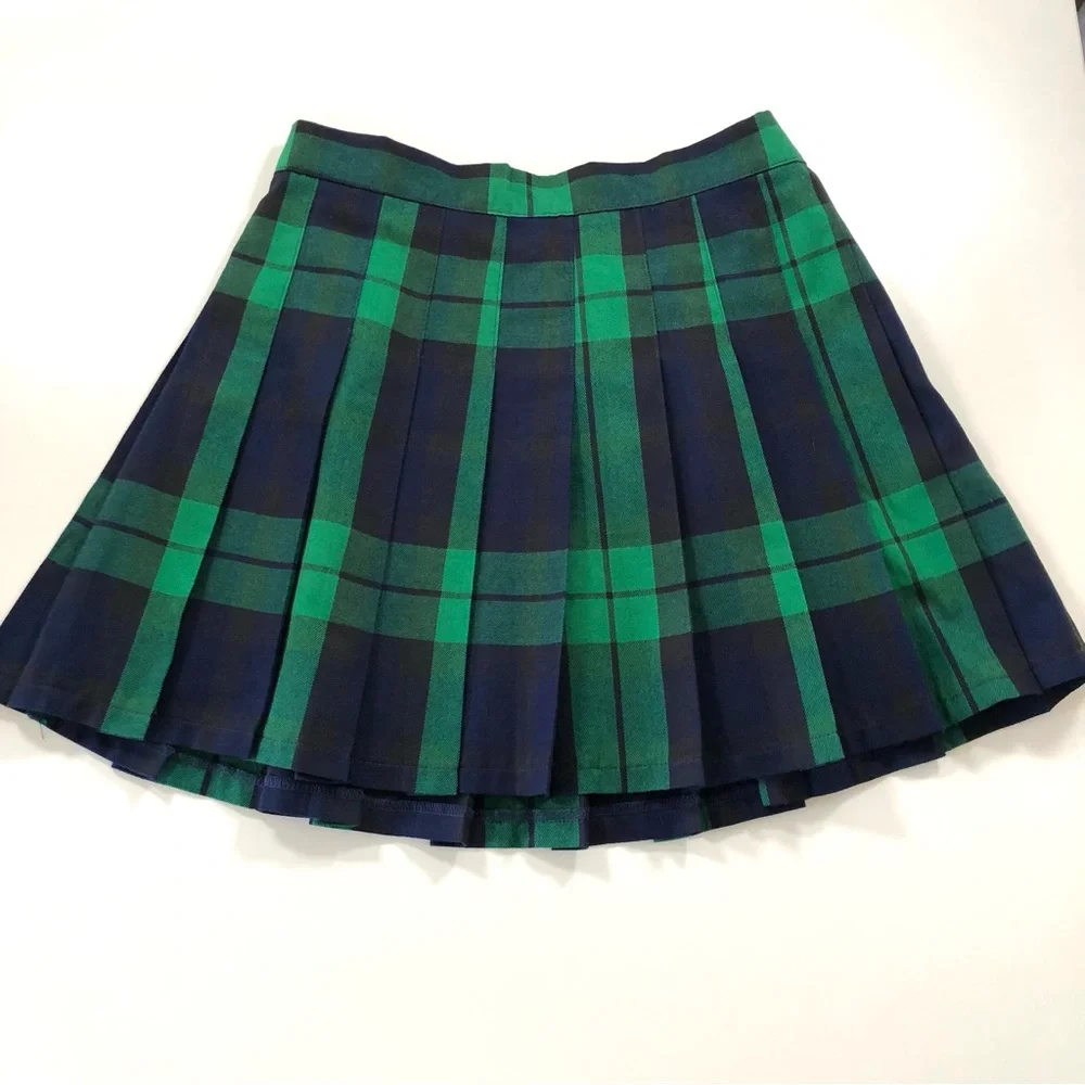 Aerie Green Navy Plaid Pleated Mini Skirt Small
